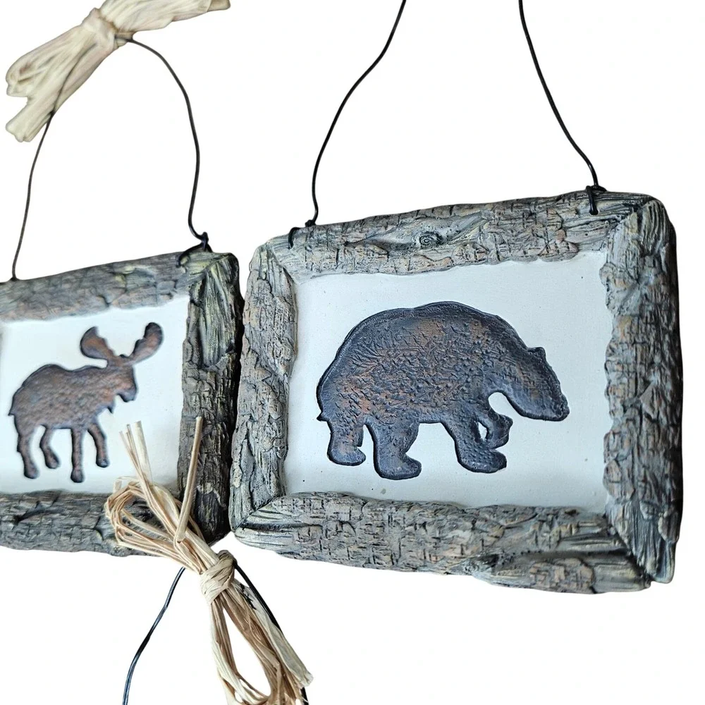 Homemaker's Idea Company Rustic Wildlife Lodge Wall Art Set Moose Bear Fish‎ 3pc